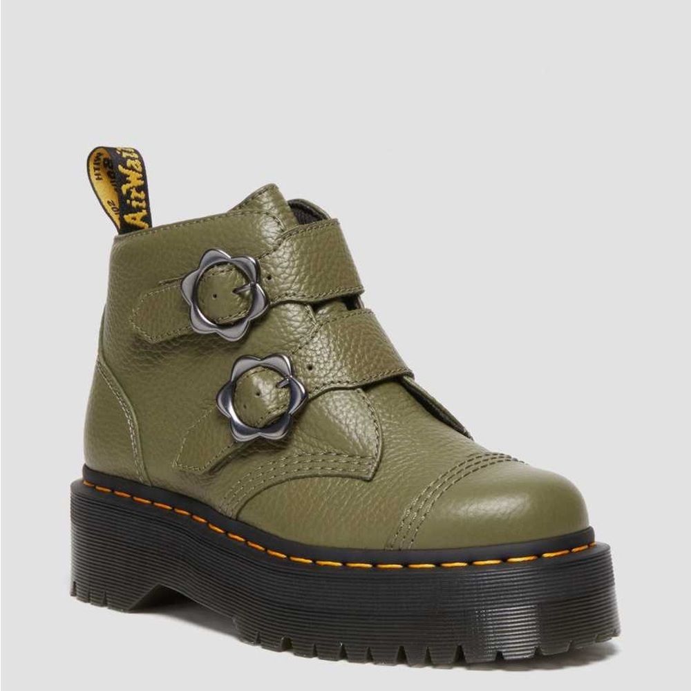 NEW Dr Martens Devon Flower Platform Boots in Khaki Green